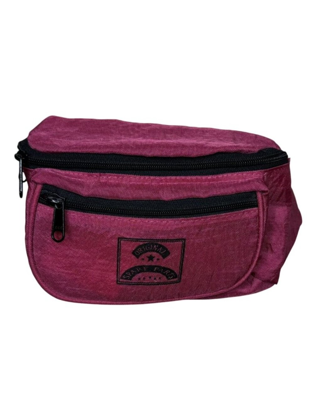 Vintage 90s Magenta Nylon Fanny Pack Waist Bag, Multiple Zippered Pockets
